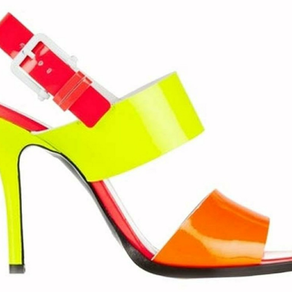 Jill Sander neon yellow orange and pink slingback